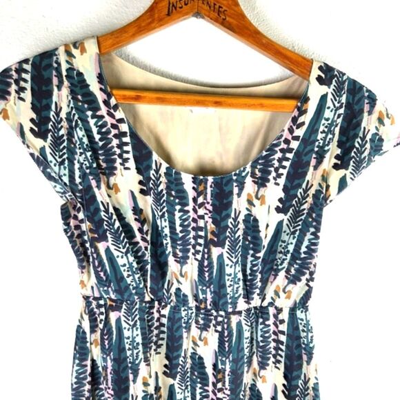 Fossil Boho Forest Leaf Silk Knee Length Shift Dress Size XS - Picture 7 of 9